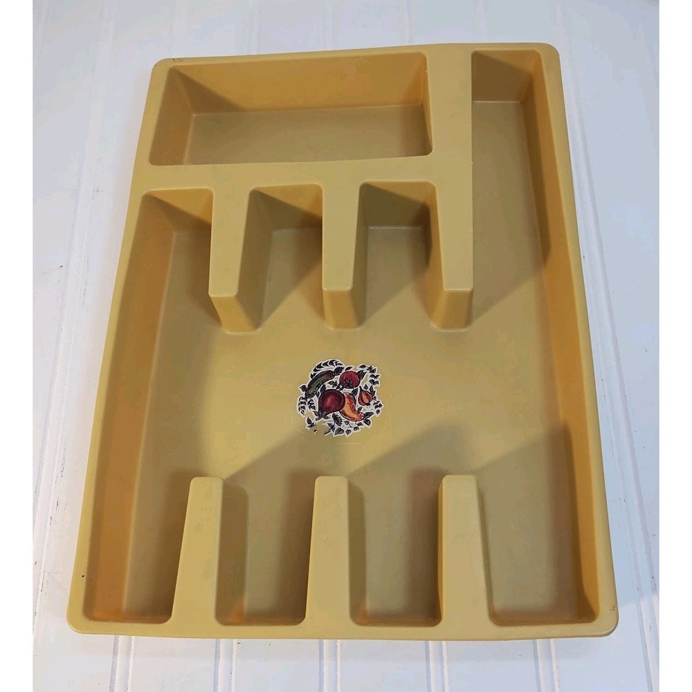 Vintage Harvest Gold 5 Slot Flatware Silverware Organizer Tray Plastic Fruit